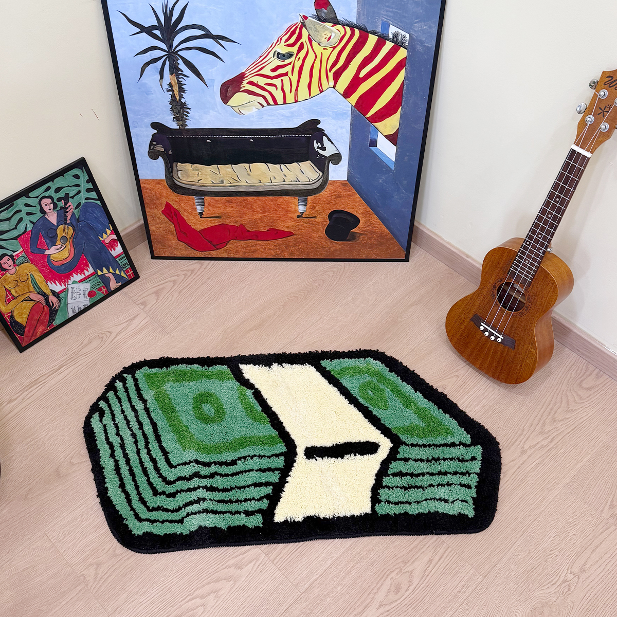 Home Bathroom Rugs - Cartoon Dollar Green Tufted Rug Bathroom