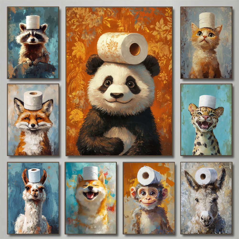 Home Bathroom Pictures - Cartoon Cute Funny Animals with Toilet