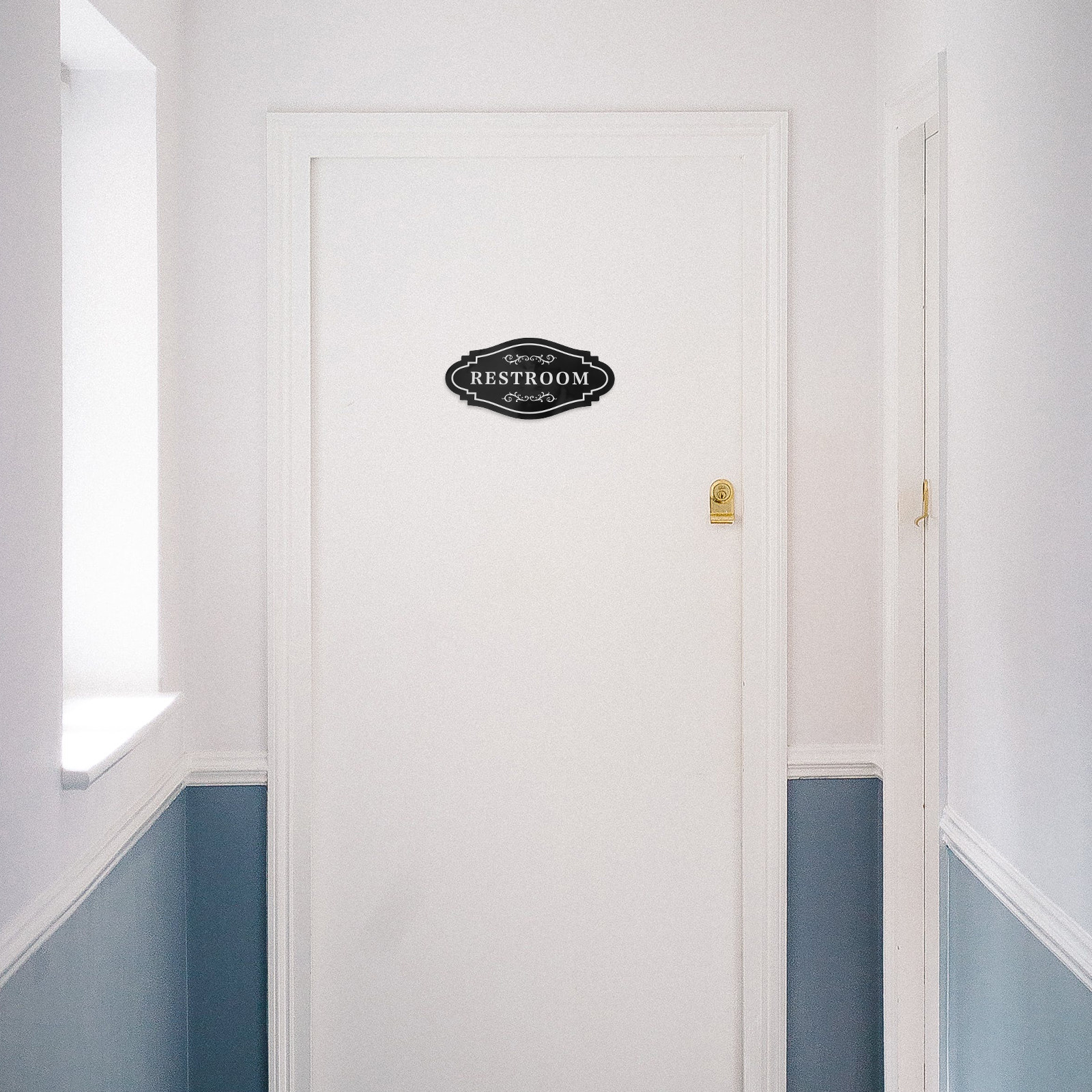 Home Bathroom Signs - 4Pcs Black Waterproof Vinyl Restroom Stickers