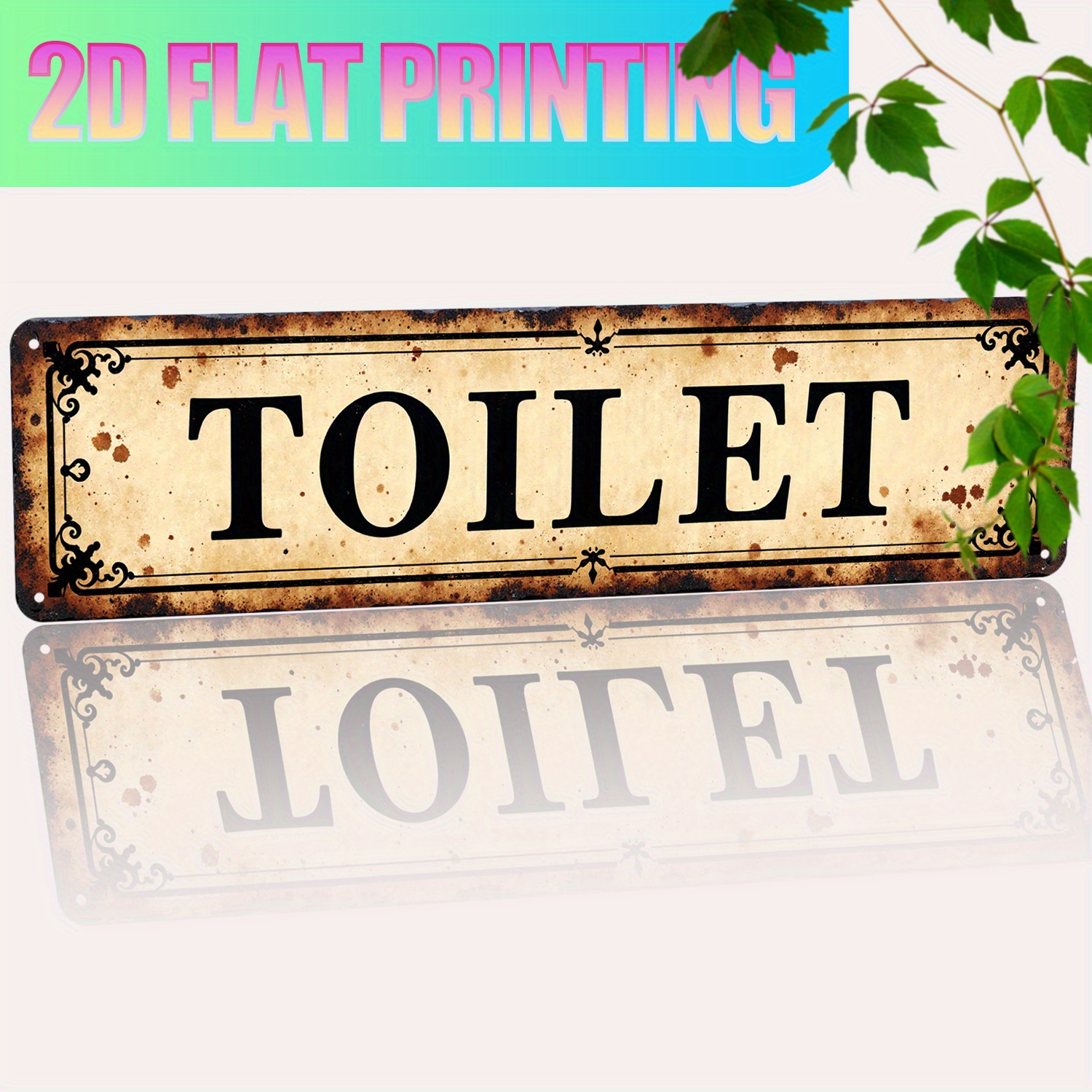 Home Bathroom Signs - 2D Flat, Vintage Aluminum Wall Art