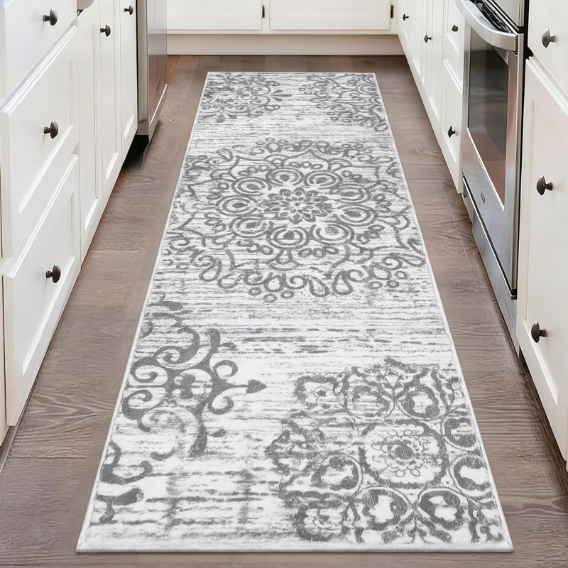 Home Bathroom Rugs - VIKAMA Grey Palace-Style Rug Durable and