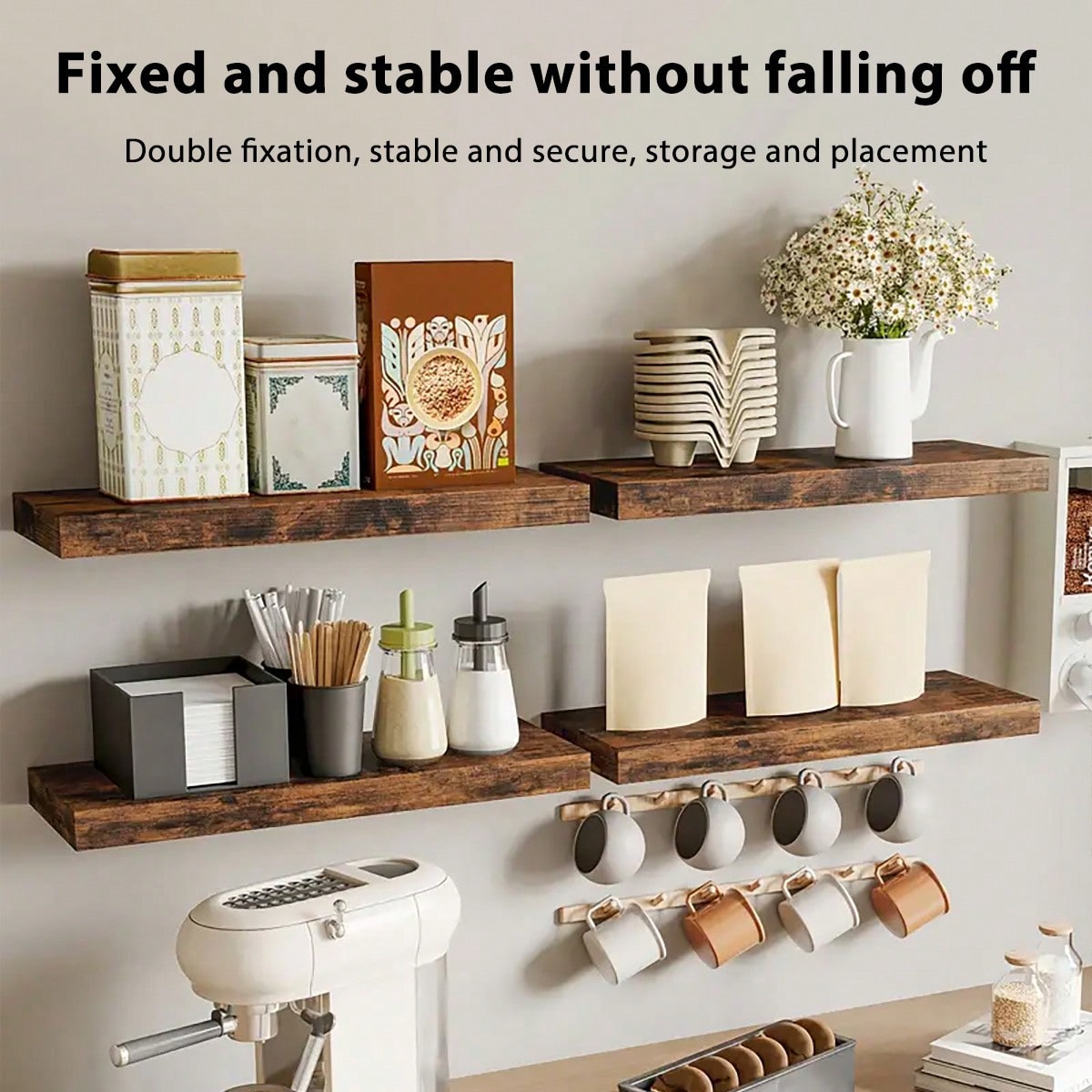 Home Essentials Bathroom Storage - 4 Sets 15.8in Floating Shelves, Rustic