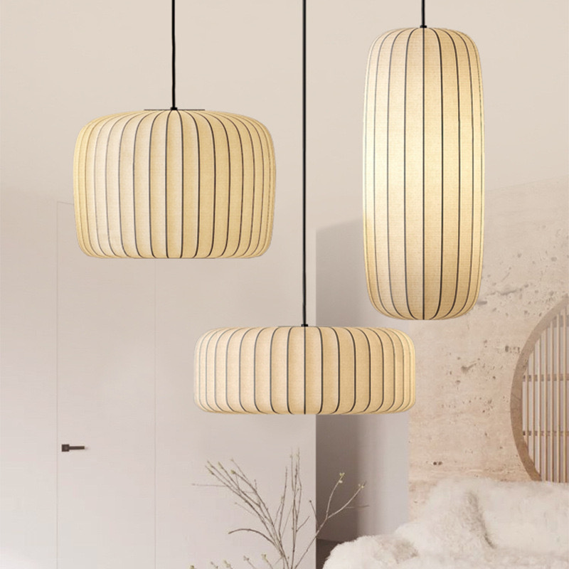 Japanese Home Bathroom Design - Japanese Wabi Sabi Fabric Pendant Lights