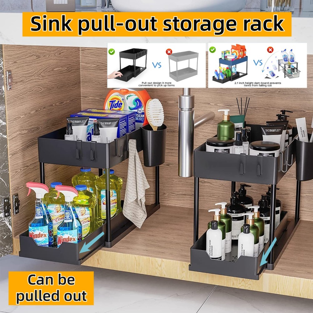 Home Goods Bathroom Cabinets - 2-Tier Pull Out Under Sink Organizer,