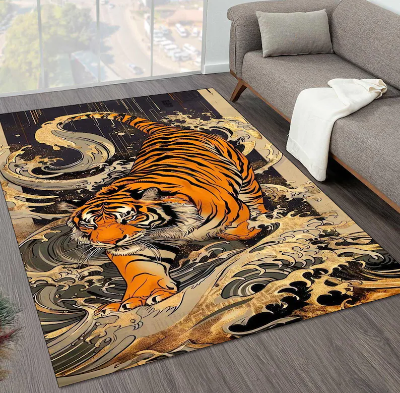 Japanese Home Bathroom Design - Tiger Area Rug Japanese Art Living