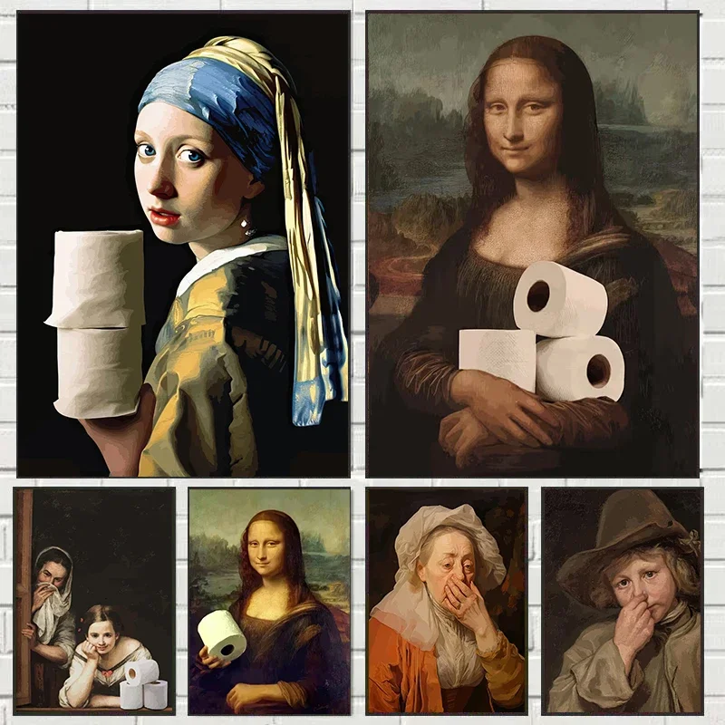 Home Bathroom Pictures - Funny Mona Lisa Wearing Pearls Girl