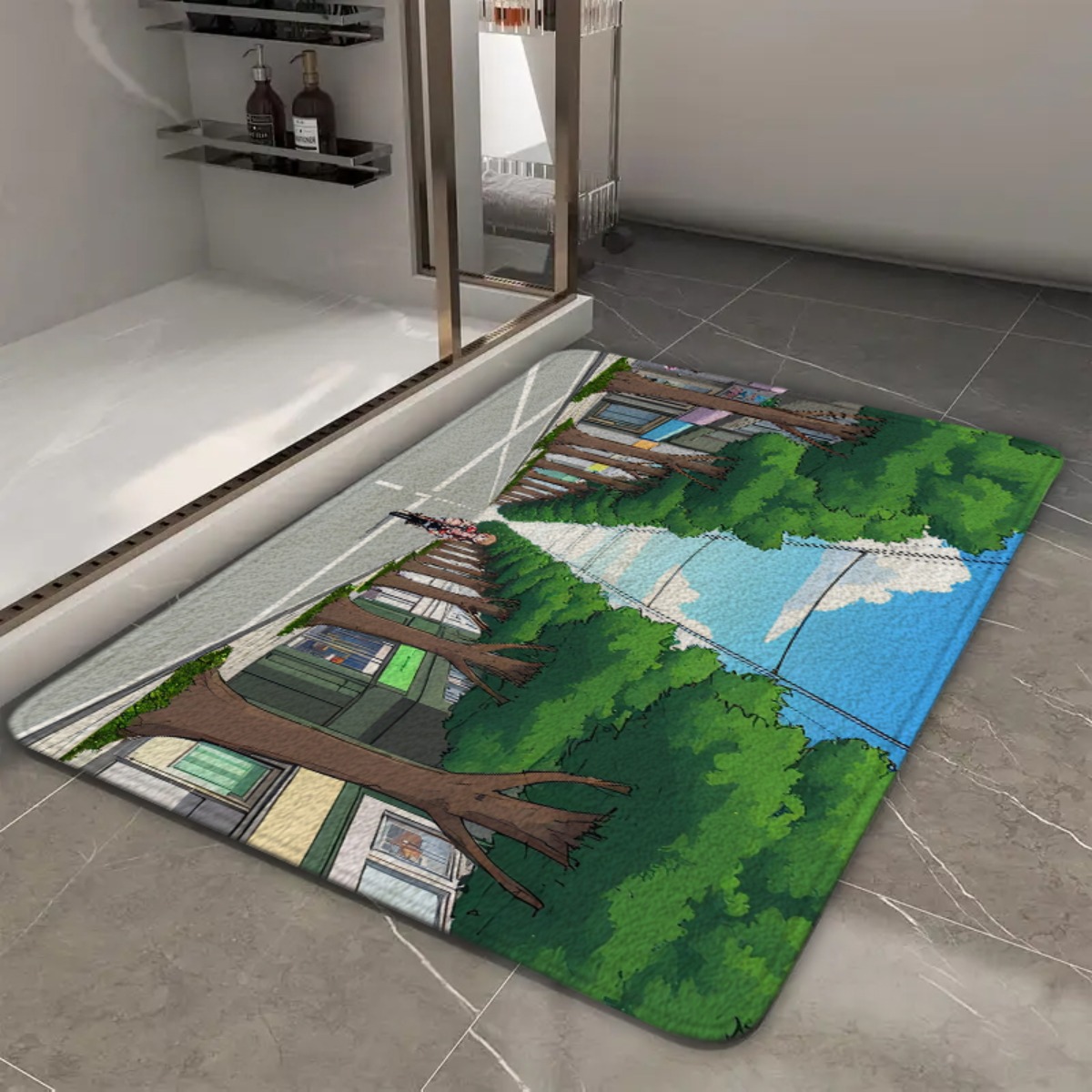 Japanese Home Bathroom Design - 1pc Streets Anime House Design Anti-Slip