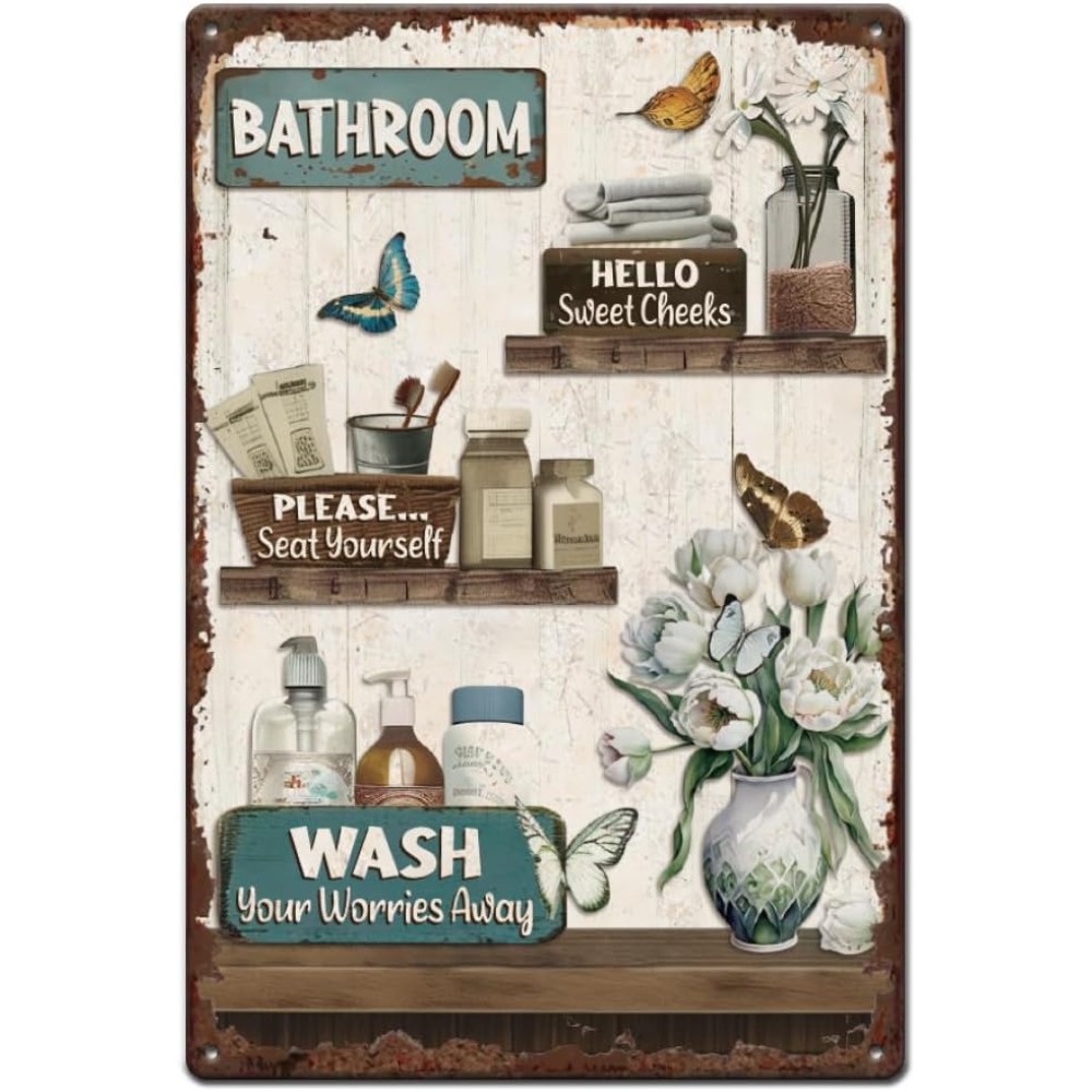 Home Bathroom Signs - Bathroom Floral Tin Signs Vintage Hanging