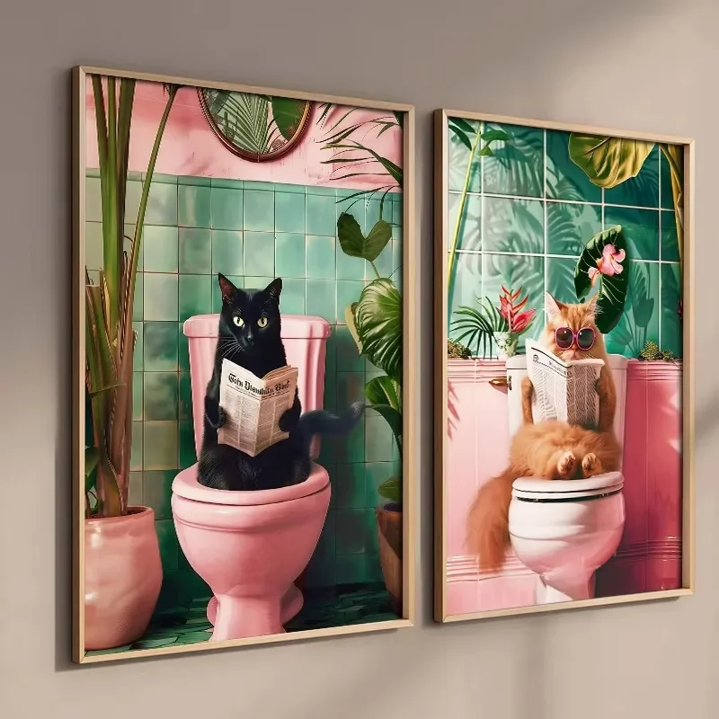 Funny Cat on Toilet Wall Art C - огляд і ціна Home Bathroom Pictures