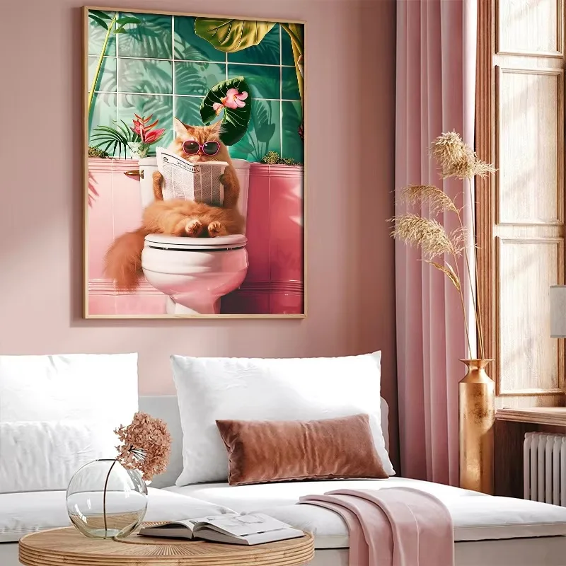 Funny Cat on Toilet Wall Art C - огляд і ціна Home Bathroom Pictures